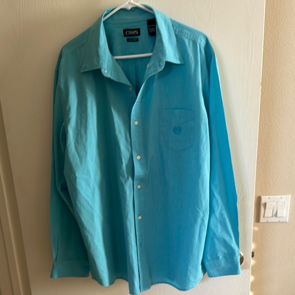 Chaps Blue Casual Button Down Shirt with Classic Polo Collar - Picture 1 of 4